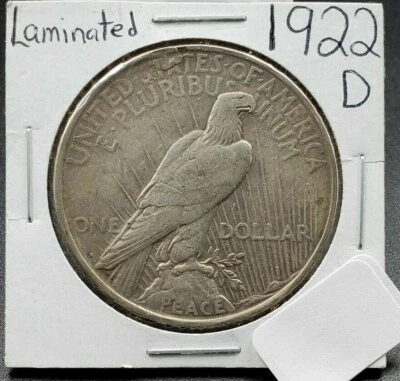 1922 d Peace Silver Dollar Error Coin VF Peeling Laminated Planchet w Strike DBL - Image 1 of 2