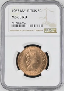 1967 MAURITIUS 5C NGC MS65 Red - Picture 1 of 2