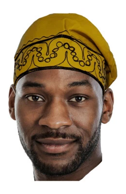 Sombrero Kufi africano dorado con bordado negro Foto 1 de 2