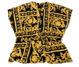 Fashion Nova Waist No Time Baroque Blouse Size 2X Black/combo Tie Waist Top - Picture 1 of 11