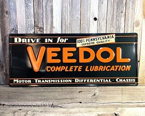 Veedol Motor Oil Gas Large 24" Embossed Metal Steel Sign Garage Vintage New - Picture 1 of 3