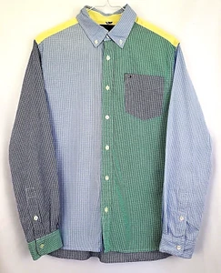 Tommy Hilfiger Shirt Boy XL 16/18 Green Blue Yellow Colorblock Check Long Sleeve - Picture 1 of 12