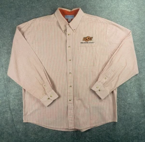 De Colección Oklahoma State Cowboys Camisa Polo Abotonada Para Hombres XL Blanco/Naranja Rayas OSU - Imagen 1 de 8