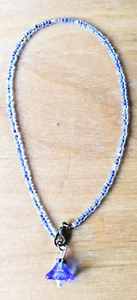 plus size 10.5 beaded blue anklet with blue Murano glass tulip flower - Picture 1 of 1