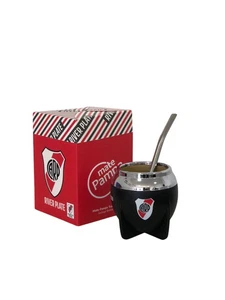 Mate Pampa Tradicional River Plate Negro Boca Cerrada + Bombilla - Picture 1 of 3