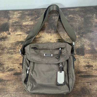TUMI Crossbody Shoulder Bag Khaki Green Magnetic Zip Nylon Mini Unisex - Image 1 of 4