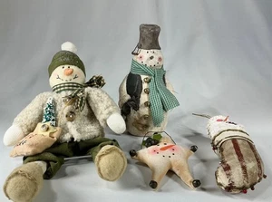 Country Primitive Snowman Collection Set of 4 Papier Mache Fabric Mixed Media - Picture 1 of 9