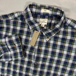Neu mit Etikett J. Crew Slim Flanell kariert Button-Down Langarm Hemd Herren XL grün blau - Bild 1 von 10