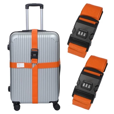 2pcs Cross Luggage Straps with Combination Lock Adjustable Suitcase Belt Orange Foto 1 de 4