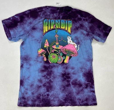 Ripndip Mushroom Cat Graphic Pocket T-shirt Men Medium Purple Blue Tie Dye - Image 1 of 4