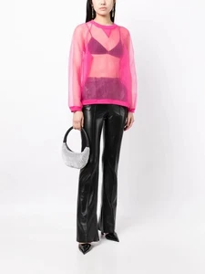 $225 Cynthia Rowley Organza Felpa Blusa Pullover in Rosa Trasparente Medium Nuovo con etichette - Foto 1 di 13