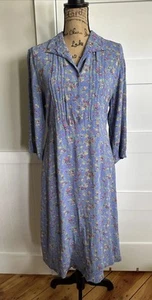Vestido Midi April Cornell Talla Pequeña Azul Vintage Floral Cottagecore Rayón - Imagen 1 de 8
