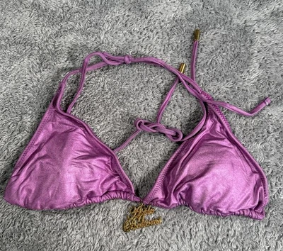 Parte superior de bikini Y2K Apple Bottoms para mujer talla XL púrpura dorado halter bordado Foto 1 de 4