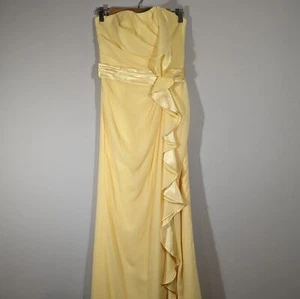 David's Bridal Womens Yellow Bridesmaid Strapless Ruffle Prom Dress Sz 6 Fairy - Picture 1 of 7