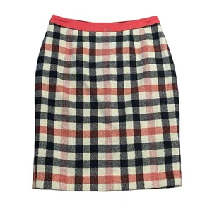 Falda Boden Para Mujer Británica Tweed Cuadros Lana Crema Azul Marino Coral Rosa ~ Talla UK 6 - Imagen 1 de 10