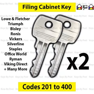 2x Filing Cabinet Key Cut to Code 201-400 Fits Triumph, Bisley Vickers Ronis L&F - Picture 1 of 3