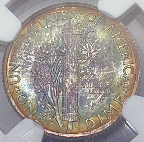 1939-D 10C NGC MS66 FB CAC Mercury Dime Incredible Rainbow Toned Gem 628009 Cover