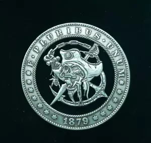 Handgeschnittene Hobo Münze Dollar Schädel Schatzinsel Fantasie Kunst Hobo Nickel - Bild 1 von 2