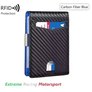 PORTAFOGLIO RFID CARBON LOOK/BLU LOGO METALLICH BMW CM 14,5x8,3 - Foto 1 di 8