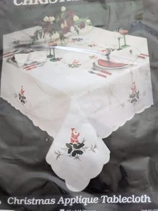 Christmas Applique Tablecloth 66x84 Oval Christmas Joy NIB - Picture 1 of 4