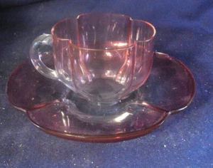 Moser cranberry cup saucer rubina fade lobed - Picture 1 of 5