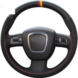 Hand Sew Durable Black Leather Car Steering Wheel Cover For Audi A3 8P A4 B8 A5 - Picture 1 of 10