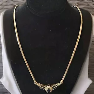 14k Yellow Gold 18" Natural Dark Blue Sapphires Diamonds; Solid Pendant Necklace - Picture 1 of 15