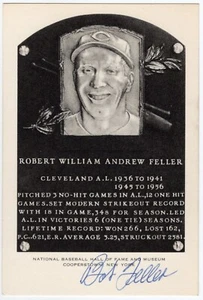 Bob Feller Signed Artvue Baseball Hall of Fame HOF Postcard Plaque PSA COA - Picture 1 of 3