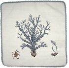 Wool Needlepoint Pillow Ocean Blue Seaweed and Conch Beach House Cushion 21x21