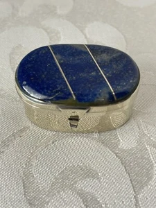 Blue Lapis Lazuli Mini Trinket Pill Box Jewelry Silver Tone No tarnish - Picture 1 of 6