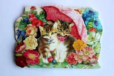 *PUNCH STUDIO Set of 3 Glitter Dimensional Blank Note Cards~Cat~Umbrella Kittens - Imagem 1 de 4