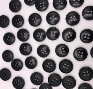 Vintage Black Round 4-Hole Buttons w/ Raised Edge 15mm 16mm Lot of 6 or 60 B92 - Picture 1 of 9