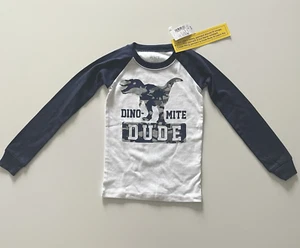 NWT Children's Place Boy's Size 4T Pajama Top Dinosaur Dude Henley White Vlue - Picture 1 of 7