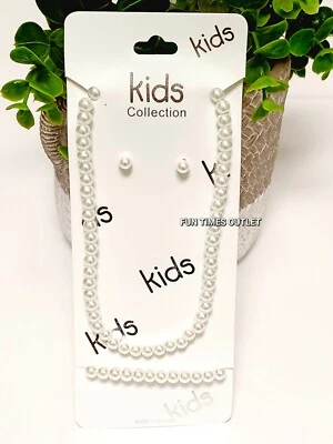 Conjunto de collar de perlas para niña flor pendientes pulsera ajustable joyería de moda Foto 1 de 3