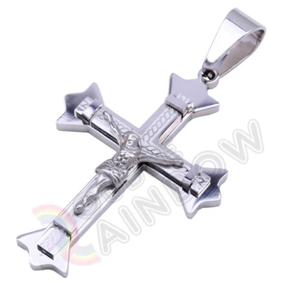 P27 Men Stainless Steel Gold Silver Black Jesus Cross Crucifix Pendant - Image 1 of 2