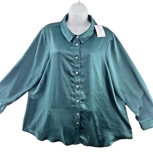 M&Co Satin Shirt, Long Sleeve, Size UK 20, Emerald Green - Picture 1 of 14