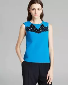 Diane von Furstenberg Topacio Azul Negro Embellecido Betty S/L Top $298 Nuevo con Etiquetas 10 - Imagen 1 de 1