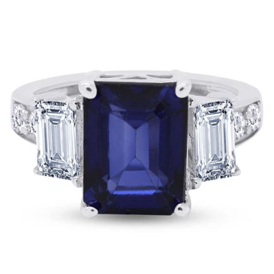 4 Ct Engagement Wedding Ring Radiant Blue & White Sapphire 14K White Gold Plated - Image 1 of 4