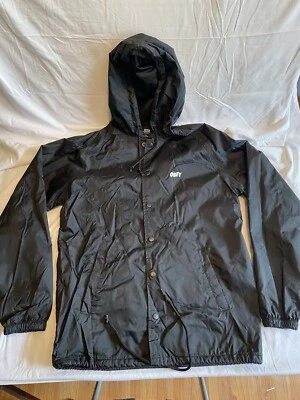 Obey Worldwide SZ Med Black Skater Rain Jacket Windbreaker Button Up W/Hood - Image 1 of 4