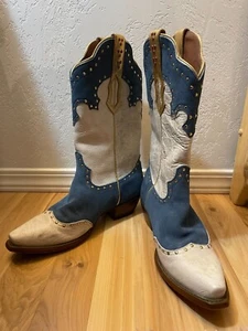Stivali American Rebel Boot Co Elvis Presley blu in pelle scamosciata misura 8,5 - Foto 1 di 5