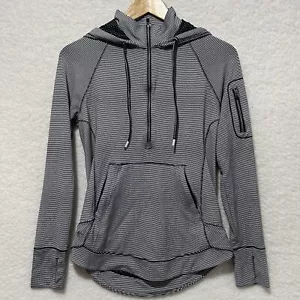Athleta Hoodie Pullover 1/2 Zip Navy Stripes Thumbholes M Heavenly Hail Size S - Picture 1 of 13