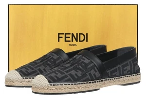 NUEVO FENDI ZUCCA FF GRIS LONA LOGO ALPARGATAS ZAPATOS MOCASINES 8/US 9 - Imagen 1 de 7