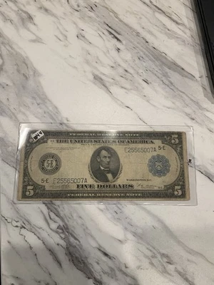 Billete grande de 4 dólares de la Reserva Federal de 1914 sello azul número de serie especial Foto 1 de 2