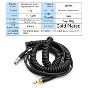 Ersatz Audiokabel für Kopfhörer Q701 Q702 K712 K240 DT700 3 Meter Länge - Picture 1 of 14