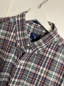 GANT Men's Long Sleeved Shirt Size L 41/42" Grey Check Winter Twill Smart Logo - Picture 1 of 9