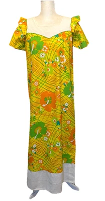 Vintage Liberty House of Hawaii Maxi Dress XS/S Bright Floral Hibiscus Barkcloth - Image 1 of 4
