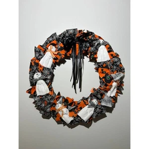 Halloween Fabric Wreath for Front Door Wall Ghosts Spiders Bats Handmade - Picture 1 of 4