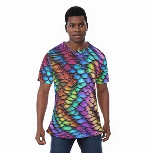 Rainbow Snake Skin Shirt Psychedelic Mesh Tee Rave T-Shirt Kurzarm Lebendig - Bild 1 von 6