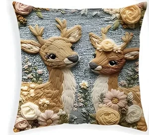 Hirsch Rehkitz Kissenbezug Landhaus Landhaus Deko weich x2 Blumen Blumen Pastell - Bild 1 von 3