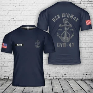Custom Name US Navy USS Midway CV-41 T-Shirt 3D - Picture 1 of 2